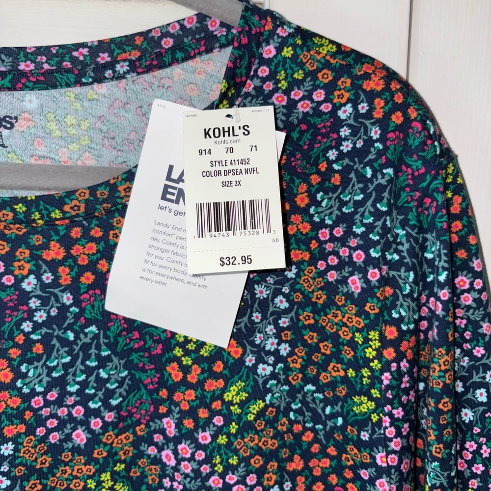 Lands’ End Women’s Plus 3X Floral Print Cotton T-Shirt NWT - Picture 4 of 7